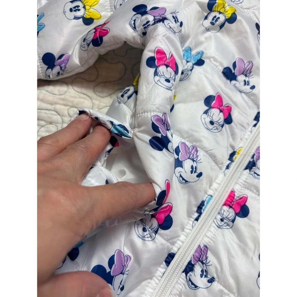 Disney Minnie Mouse Puffer Jacket White Multicolor All Over Print Size 3t